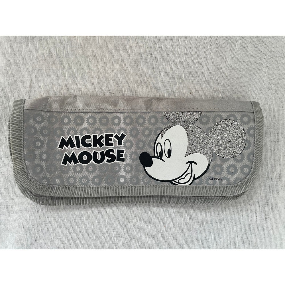Disney Mickey Mouse Silver Glitter Pencil Case Makeup Travel Pouch Organizer#525
